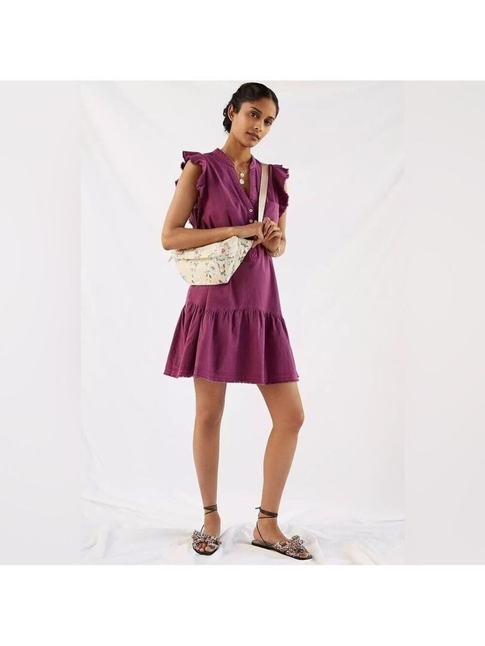 Pilcro Anthropologie Women’s Flounced Tunic Dress Flutter Raspberry Plum XS